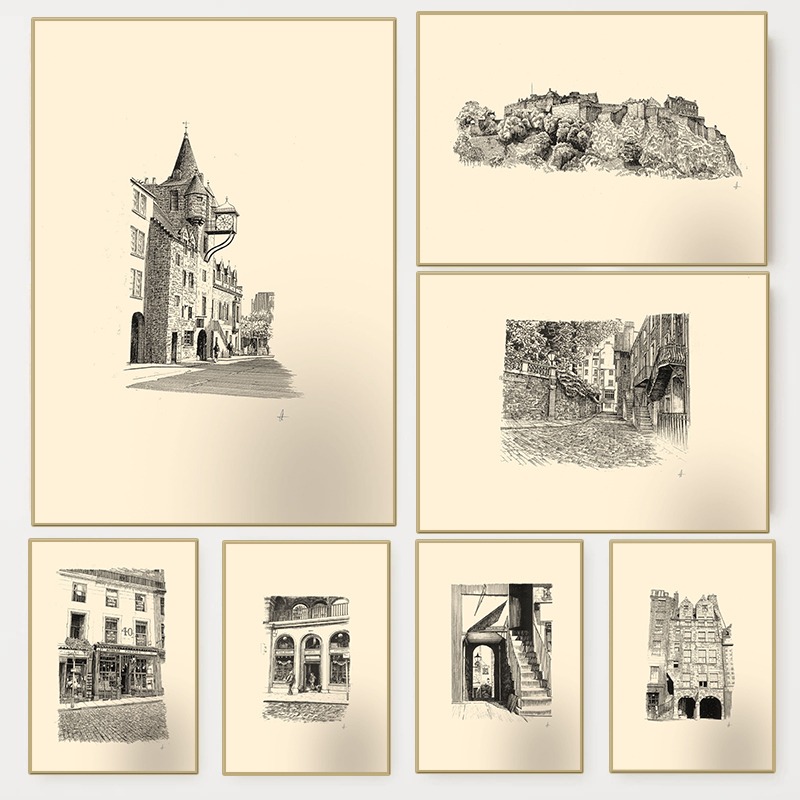 Fountain Pen Ink - Vintage Edinburgh Castle Pen Ink Drawing